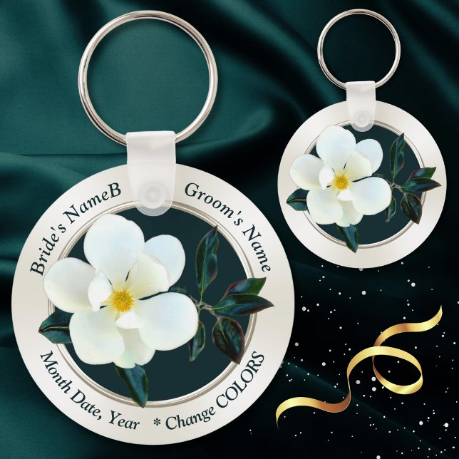Personalised Magnolia Favours for Any Occasion Key Ring (Magnolia themed wedding. Magnolia wedding favors. Magnolia keychains, Cheap gifts for wedding guests)