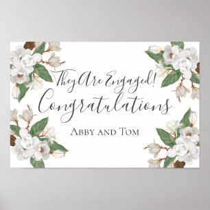 Personalised Magnolia Floral Botanical Engagement Poster