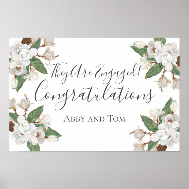 Personalised Magnolia Floral Botanical Engagement Poster (Front)