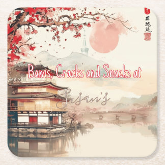 Personalised Mahjong Bams Cracks and Snacks Japan Square Paper Coaster