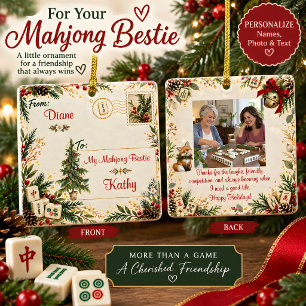 Personalised Mahjong Bestie Christmas Postcard Ceramic Ornament