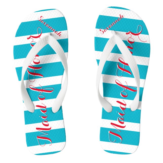 Personalised Maid of Honour Aqua or Any Colour Flip Flops (Footbed)