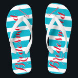 Personalised Maid of Honour Aqua or Any Colour Flip Flops<br><div class="desc">Sea Blue Aqua Stripes Pattern - Change to Any Colour by clicking customise. And say anything you want.  Make these one of a kind flip flops that have YOUR message on them.  Be the talk of the beach!</div>