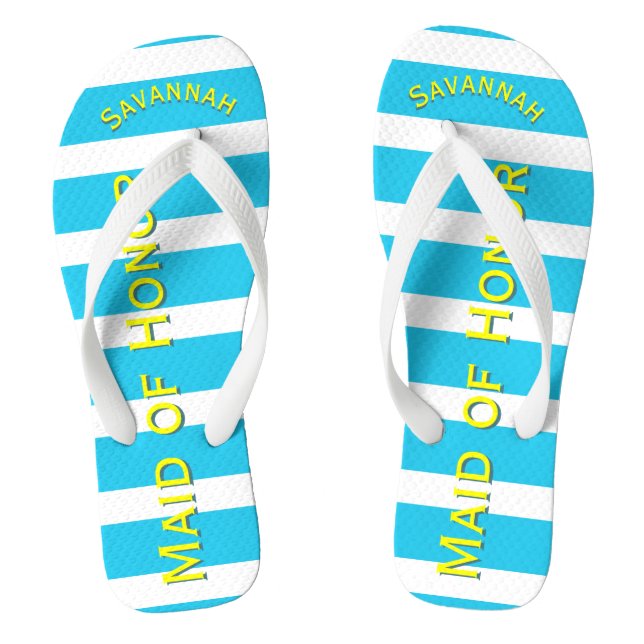 Personalised Maid of Honour Aqua Yellow Any Colour Flip Flops (Footbed)