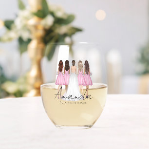 Personalised Maid Of Honour Custom Name Gift Stemless Wine Glass