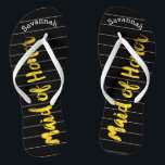 Personalised Maid of Honour Faux Gold or Any Colou Flip Flops<br><div class="desc">Faux Gold White and Black Stripes Pattern - Change to Any Colour by clicking customise. And say anything you want. Make these one of a kind flip flops that have YOUR message on them. Be the talk of the beach! Personalised with your name or whatever and title or your text...</div>