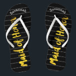 Personalised Maid of Honour Faux Gold or Any Colou Flip Flops<br><div class="desc">Faux Gold White and Black Stripes Pattern - Change to Any Colour by clicking customise. And say anything you want. Make these one of a kind flip flops that have YOUR message on them. Be the talk of the beach! Personalised with your name or whatever and title or your text...</div>