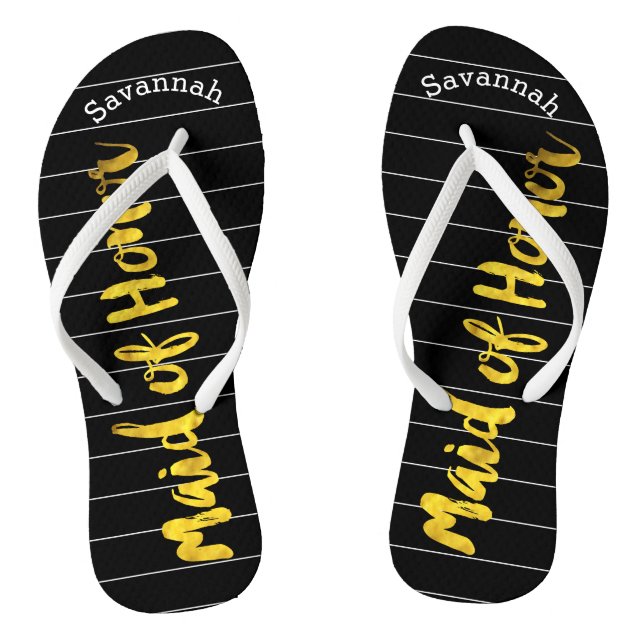 Personalised Maid of Honour Faux Gold or Any Colou Flip Flops (Footbed)