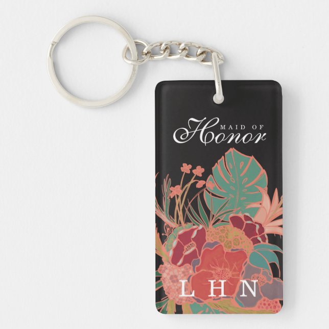 Personalised Maid of Honour Gift Keychain Floral (Front)