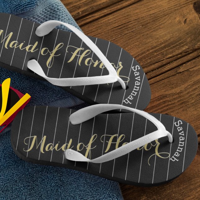 Personalised Maid of Honour Golden Yellow Flip Flops (Creator Uploaded)