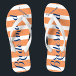 Personalised Maid of Honour Navy and Coral Flip Flops<br><div class="desc">Personalised Navy and Coral Orange Sherbert Stripes Pattern - Change to Any Colour by clicking customise. And say anything you want.  Make these one of a kind flip flops that have YOUR message on them.  Be the talk of the beach!</div>