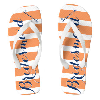 Personalised Maid of Honour Navy and Coral Flip Flops