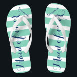 Personalised Maid of Honour Navy and Mint Flip Flops<br><div class="desc">Navy Blue and Mint Stripes Pattern - Change to Any Colour by clicking customise. And say anything you want.  Make these one of a kind flip flops that have YOUR message on them.  Be the talk of the beach!</div>