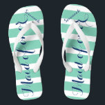 Personalised Maid of Honour Navy and Mint Flip Flops<br><div class="desc">Navy Blue and Mint Stripes Pattern - Change to Any Colour by clicking customise. And say anything you want.  Make these one of a kind flip flops that have YOUR message on them.  Be the talk of the beach!</div>