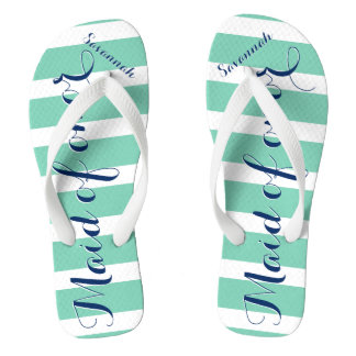 Personalised Maid of Honour Navy and Mint Flip Flops