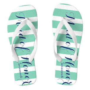 Personalised Maid of Honour Navy and Mint Flip Flops