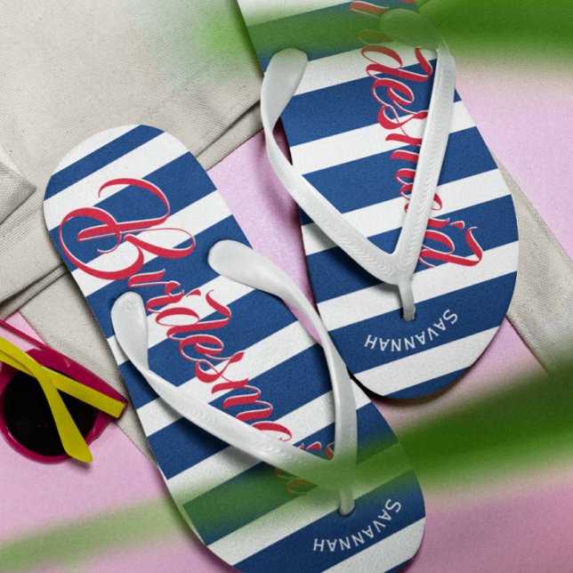 Personalised Maid of Honour Navy and Pink Flip Flops (Creator Uploaded)