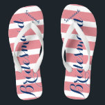 Personalised Maid of Honour Navy and Pink Flip Flops<br><div class="desc">Personalised Navy and Pink Stripes Pattern - Change to Any Colour by clicking customise. And say anything you want.  Make these one of a kind flip flops that have YOUR message on them.  Be the talk of the beach!</div>