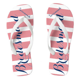 Personalised Maid of Honour Navy and Pink Flip Flops