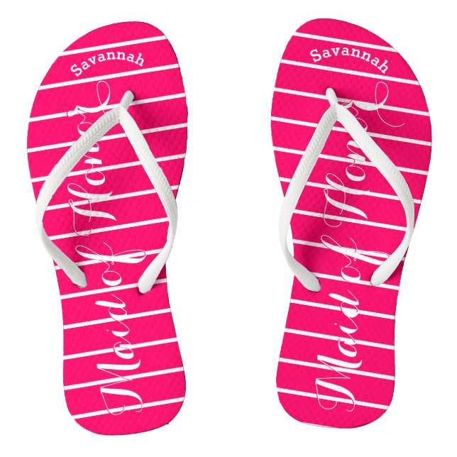 Personalised Maid of Honour Pink Flip Flops (Footbed)