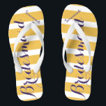 Personalised Maid of Honour Purple Mustard Yellow Flip Flops<br><div class="desc">Mustard Yellow and Purple Stripes Pattern - Change to Any Colour by clicking customise. And say anything you want.  Make these one of a kind flip flops that have YOUR message on them.  Be the talk of the beach!</div>