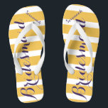 Personalised Maid of Honour Purple Mustard Yellow Flip Flops<br><div class="desc">Mustard Yellow and Purple Stripes Pattern - Change to Any Colour by clicking customise. And say anything you want.  Make these one of a kind flip flops that have YOUR message on them.  Be the talk of the beach!</div>