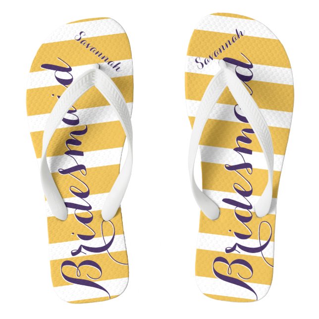 Personalised Maid of Honour Purple Mustard Yellow Flip Flops (Footbed)