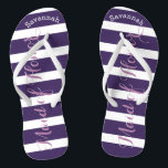 Personalised Maid of Honour Purple or Any Colour Flip Flops<br><div class="desc">Purple and Lavender Lilac Stripes Pattern - Change to Any Colour by clicking customise. And say anything you want. Make these one of a kind flip flops that have YOUR message on them. Be the talk of the beach! bridesmaids, bachelorette party, seaside tropical coastal shoreline, ocean cruise beach , wedding...</div>
