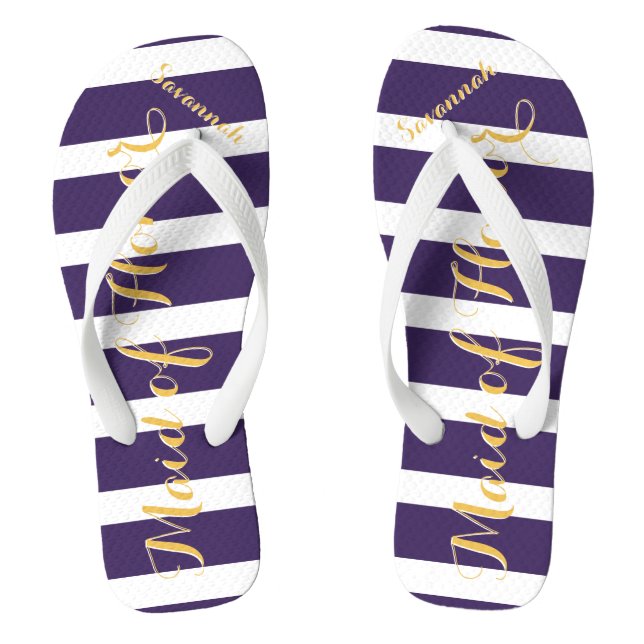 Personalised Maid of Honour Purple Yellow Any Colo Flip Flops (Footbed)
