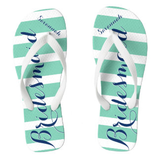 Personalised Maid of Honour Red and Mint Flip Flops