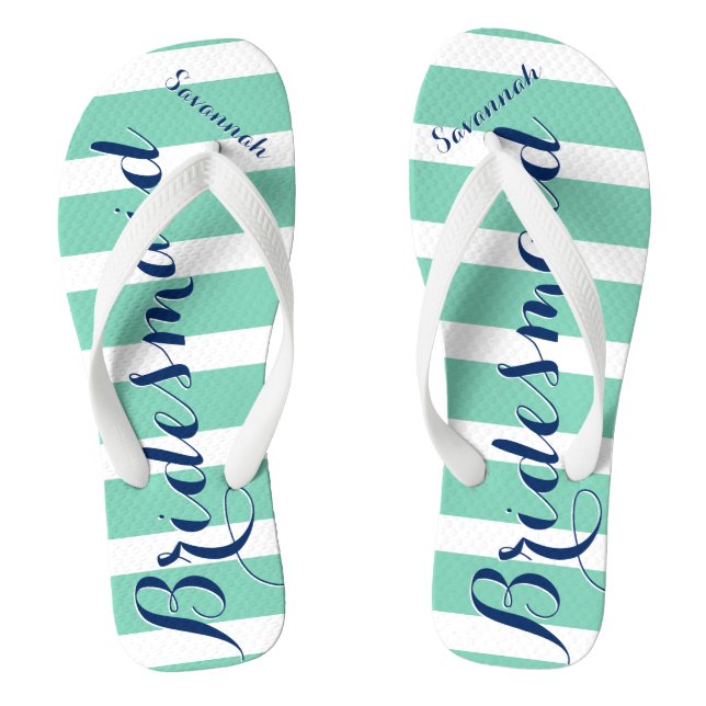 Personalised Maid of Honour Red and Mint Flip Flops (Footbed)