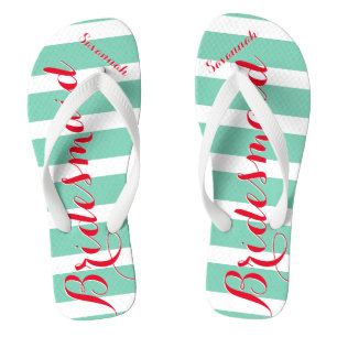 Personalised Maid of Honour Red and Mint Flip Flops