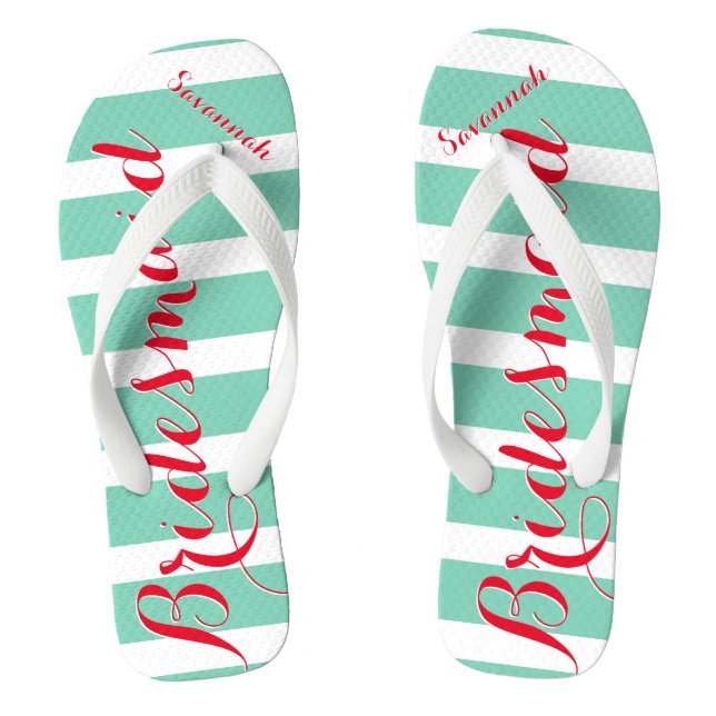 Personalised Maid of Honour Red and Mint Flip Flops (Footbed)