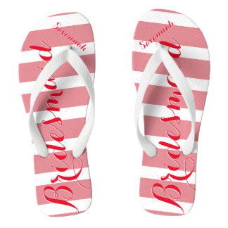 Personalised Maid of Honour Red and Pink Flip Flops