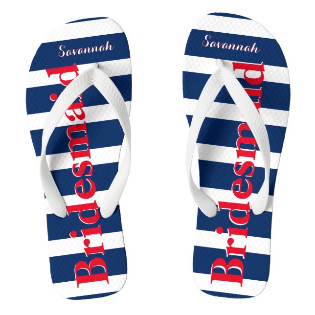 Personalised Maid of Honour Red White Blue Flip Flops (Footbed)