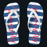 Personalised Maid of Honour Red White Blue Flip Flops<br><div class="desc">Mustard  Red White and Blue Stripes Pattern - Change to Any Colour by clicking customise. And say anything you want.  Make these one of a kind flip flops that have YOUR message on them.  Be the talk of the beach!</div>