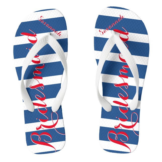 Personalised Maid of Honour Red White Blue Flip Flops (Footbed)
