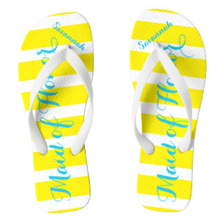 Personalised Maid of Honour Turquoise and Yellow Flip Flops