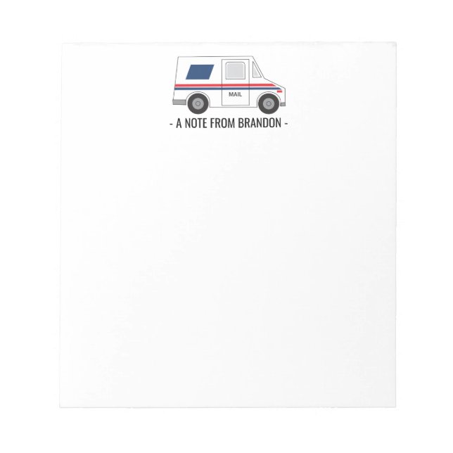 Personalised Mailman Mail Carrier Truck Notepad (Front)