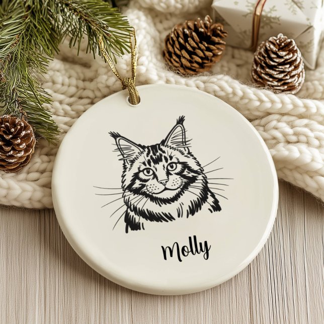 Personalised Maine Coon Cat Christmas Ceramic Tree Decoration (Creator Uploaded)