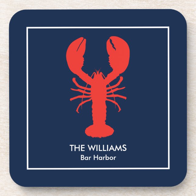 Personalised Maine Red Lobster Preppy - set of 6 Coaster (Front)