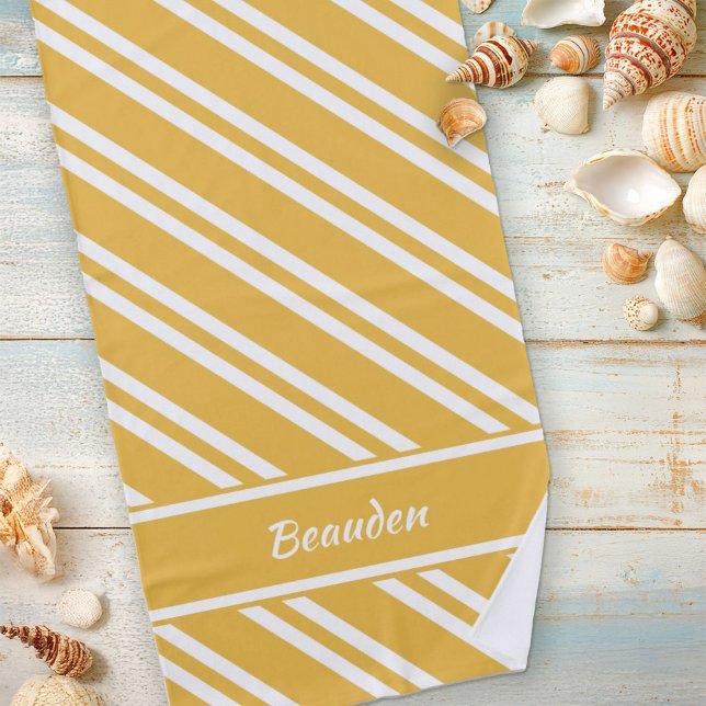 Personalised Maize Yellow and White Stripes Beach Towel (Creator Uploaded)