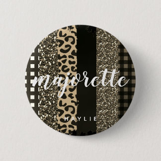 Personalised Majorette Faux Cheetah and Glitter 6 Cm Round Badge
