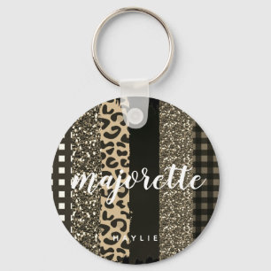 Personalised Majorette Faux Cheetah and Glitter Key Ring