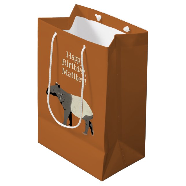 Personalised Malayan or Asian Tapir Birthday Medium Gift Bag (Front Angled)