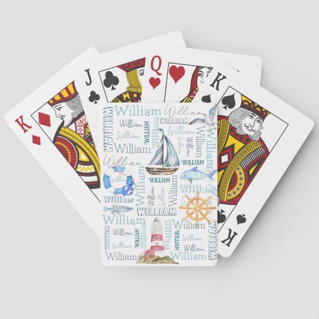 Personalised male name nautical marine sailing  playing cards (Back)