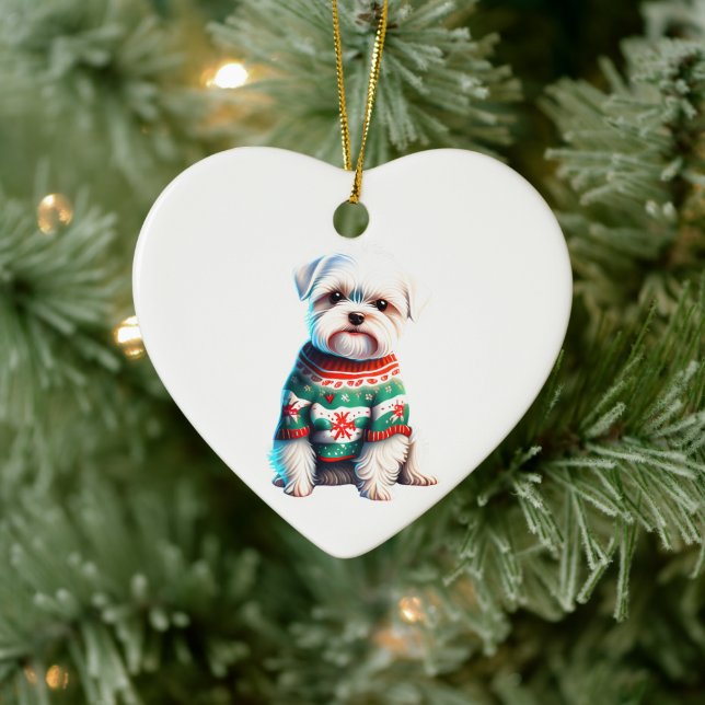 Personalised Maltese in Christmas Sweater Ceramic Tree Decoration (Tree)