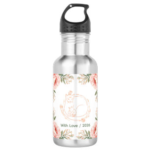 Personalised Mama Cat & Kitten Floral Mother's Day 532 Ml Water Bottle