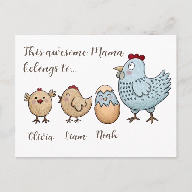 Personalised Mama Chicken Chicks – Custom Names  Holiday Postcard (Front)