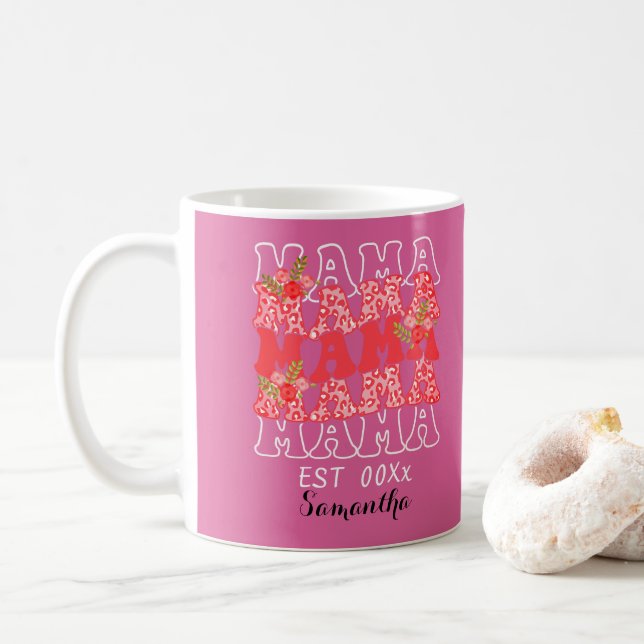 Personalised mama EST lettering mothers day Coffee Mug (With Donut)